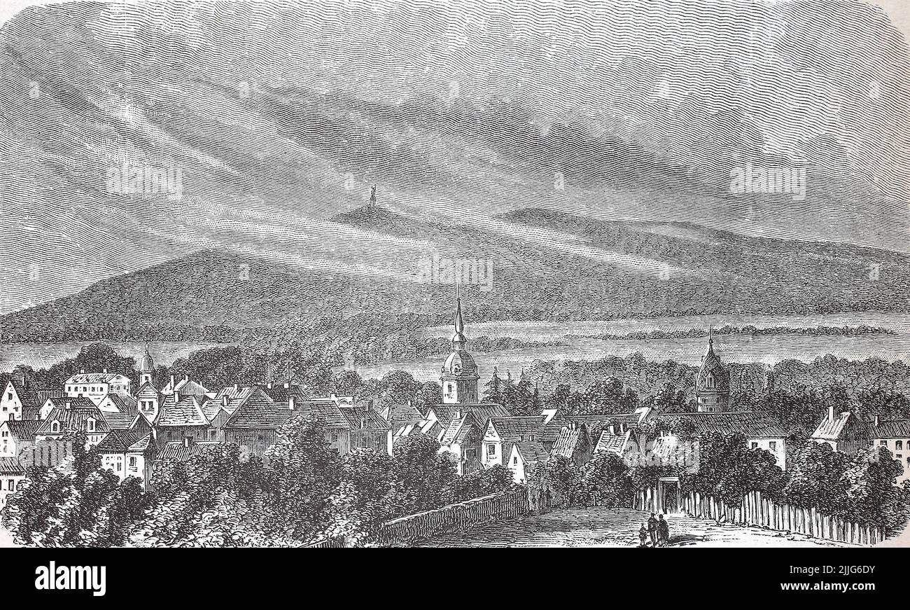 Detmold und die Senne mit Blick zum Arminiusdenkmal, Hermannsdenkmal, 1880, Nordrhein-Westfalen, Deutschland / Detmold e il Senne in vista del Monumento all'Arminius, Monumento all'Hermann, 1880, Renania settentrionale-Vestfalia, Germania, Historisch, storico, digitale migliorata la riproduzione di un originale del 19th secolo / digitale restaurierte Reproduktion einer Originalvorlage aus dem 19. Jahrhundert, genaues Originaldatum nicht bekannt, Foto Stock