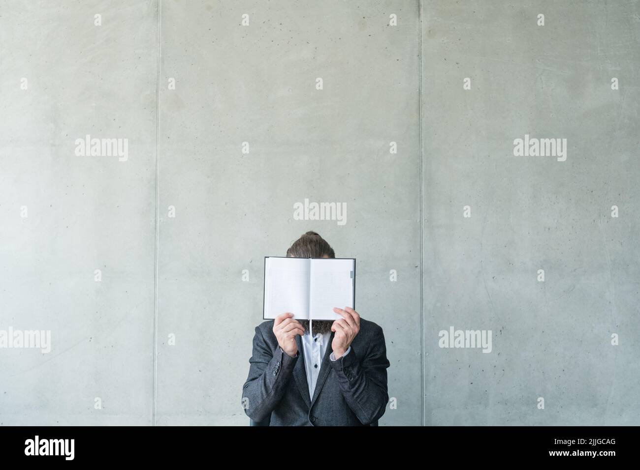 business planning work schedule man open notebook Foto Stock