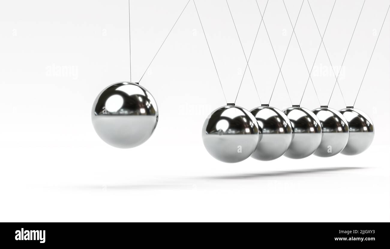 culla newton in acciaio su sfondo bianco. 3d rendering Foto Stock