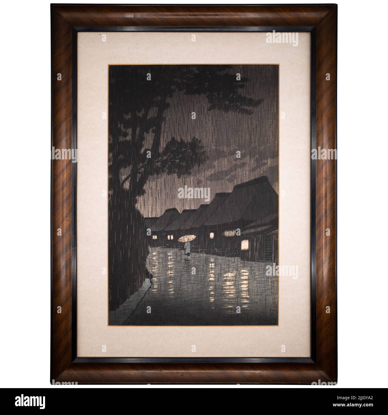 Kawase Hasui - Rainy Night at Maekawa Original Japanese Shin-hanga Woodblock Print Foto Stock