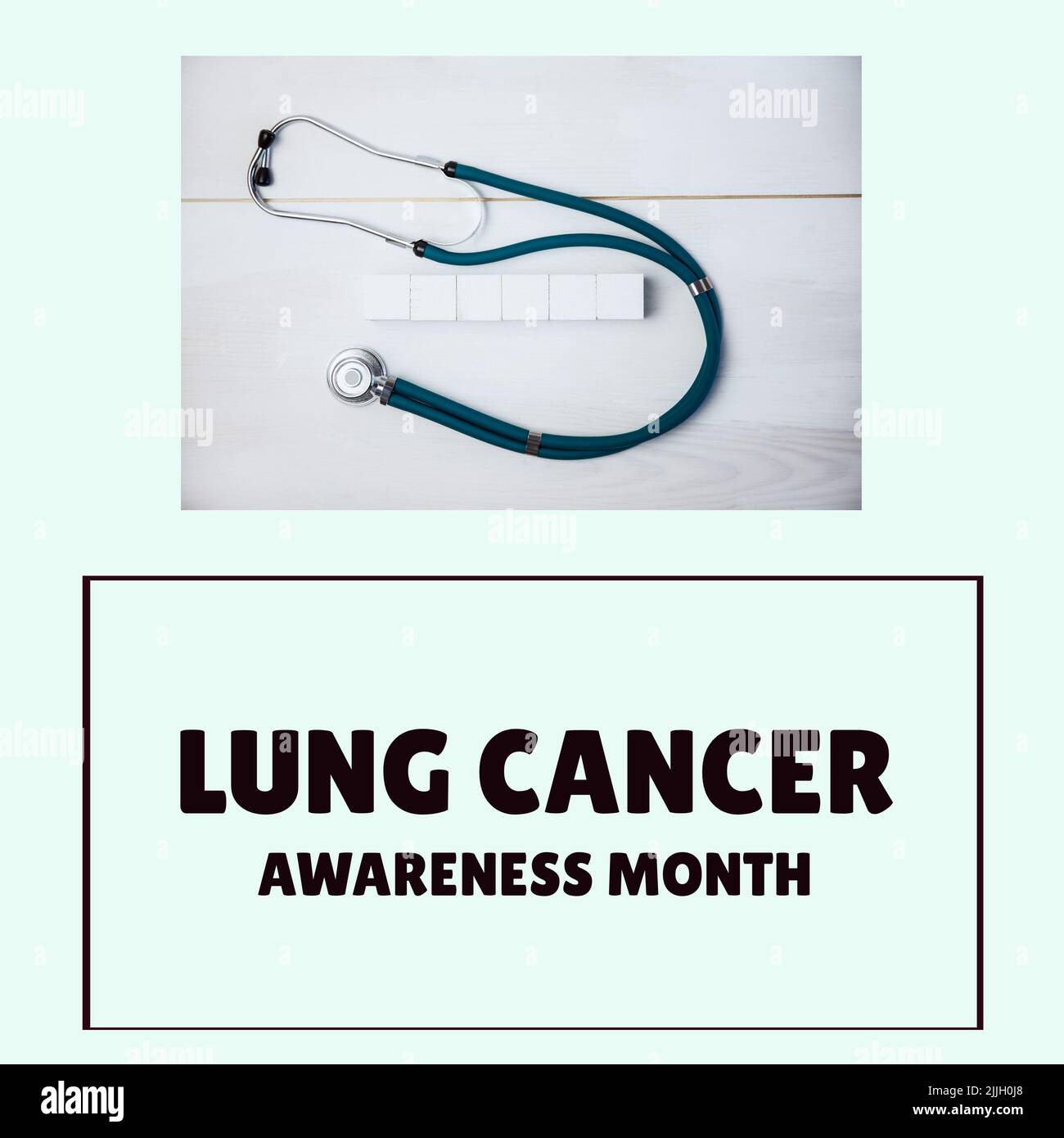 Immagine del mese di consapevolezza del cancro polmonare sullo stetoscopio e sullo sfondo della menta Foto Stock