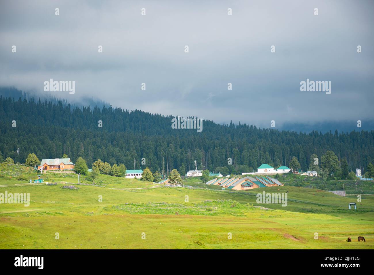 Paesaggio paesaggistico di colline foreste nella bella kashmir. Dal lago, pahalgam, Gulmarg, Baramulla, kupwara aggiungono bellezza al Kashmir. Foto Stock