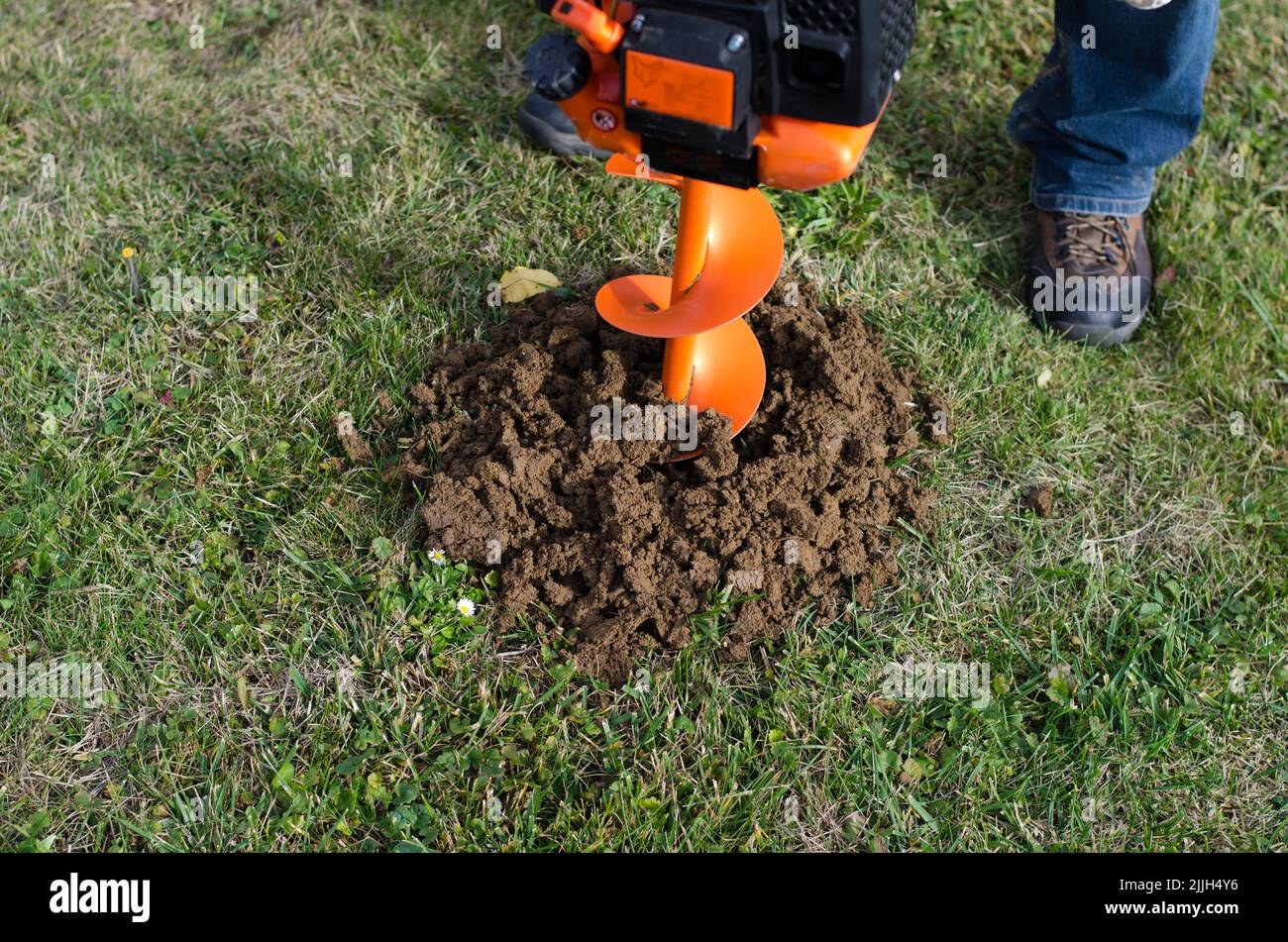 drukkubg naching preparazione di buchi nel terreno per piantare nuove piante, ad esempio le piante d'uva Foto Stock