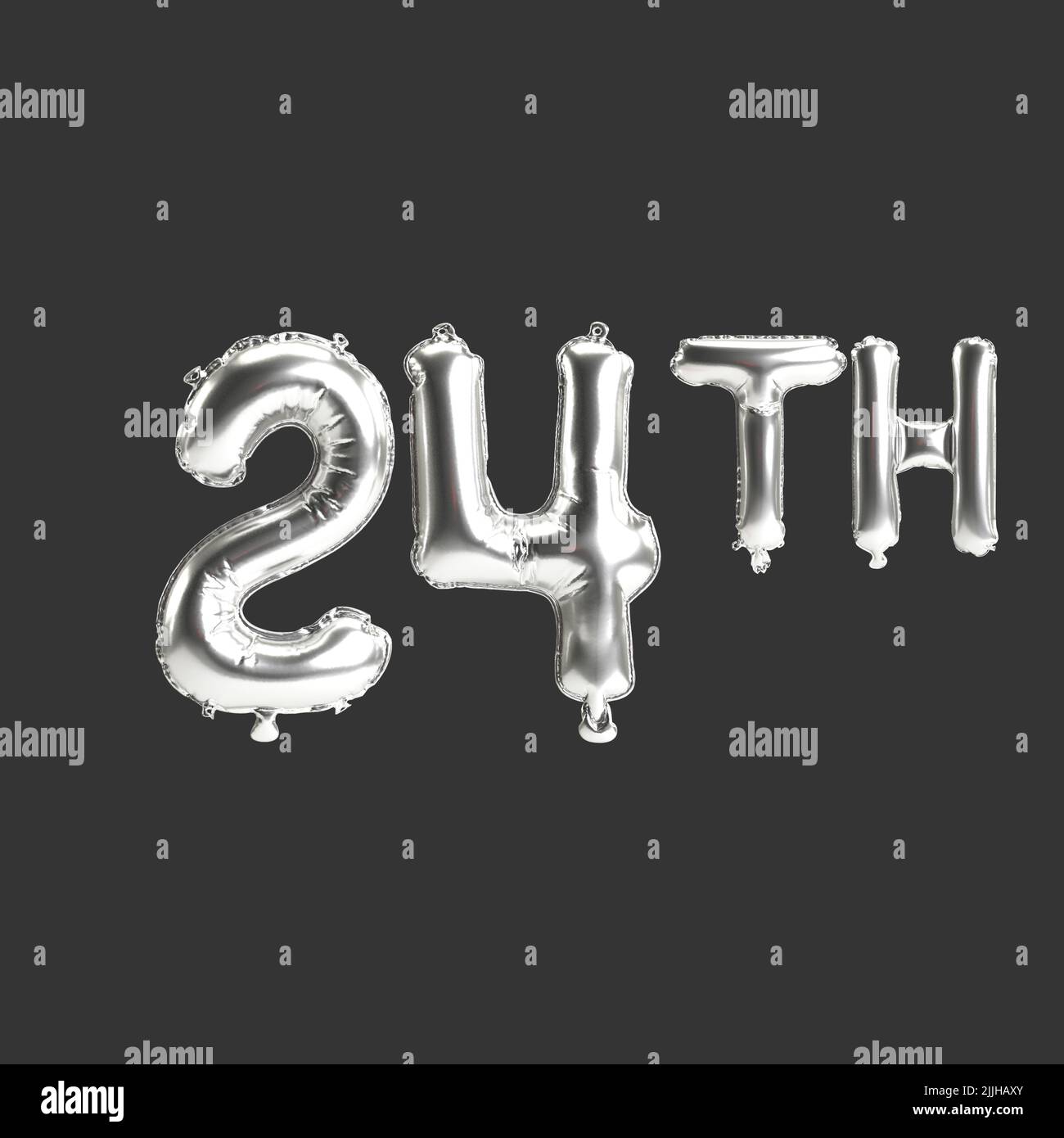 3d illustrazione di 24th palloncini d'argento isolati su sfondo scuro Foto Stock