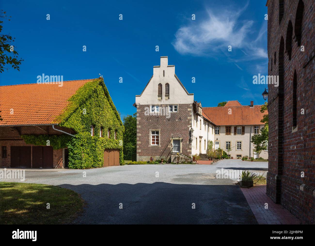 Germania, Billerbeck, Berkel, Baumberge, Muensterland, Westfalia, Renania settentrionale-Vestfalia, NRW, House Hameren, anche chiamato House Hamern, ex castello fossato, maniero, tenuta, annesso, edifici agricoli Foto Stock