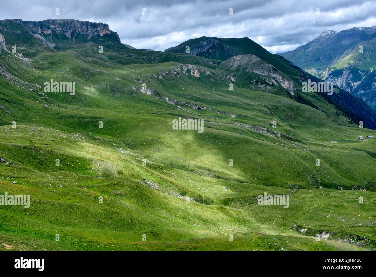 Alm, Almwiese, Hohe Tauern, Hütte, Stall, Wiese, Grün, saftig, Sommer, Herbst, Tauern, Nationalpark, Schwarzkopf, Großglockner, Glocknergruppe, Hokal Foto Stock