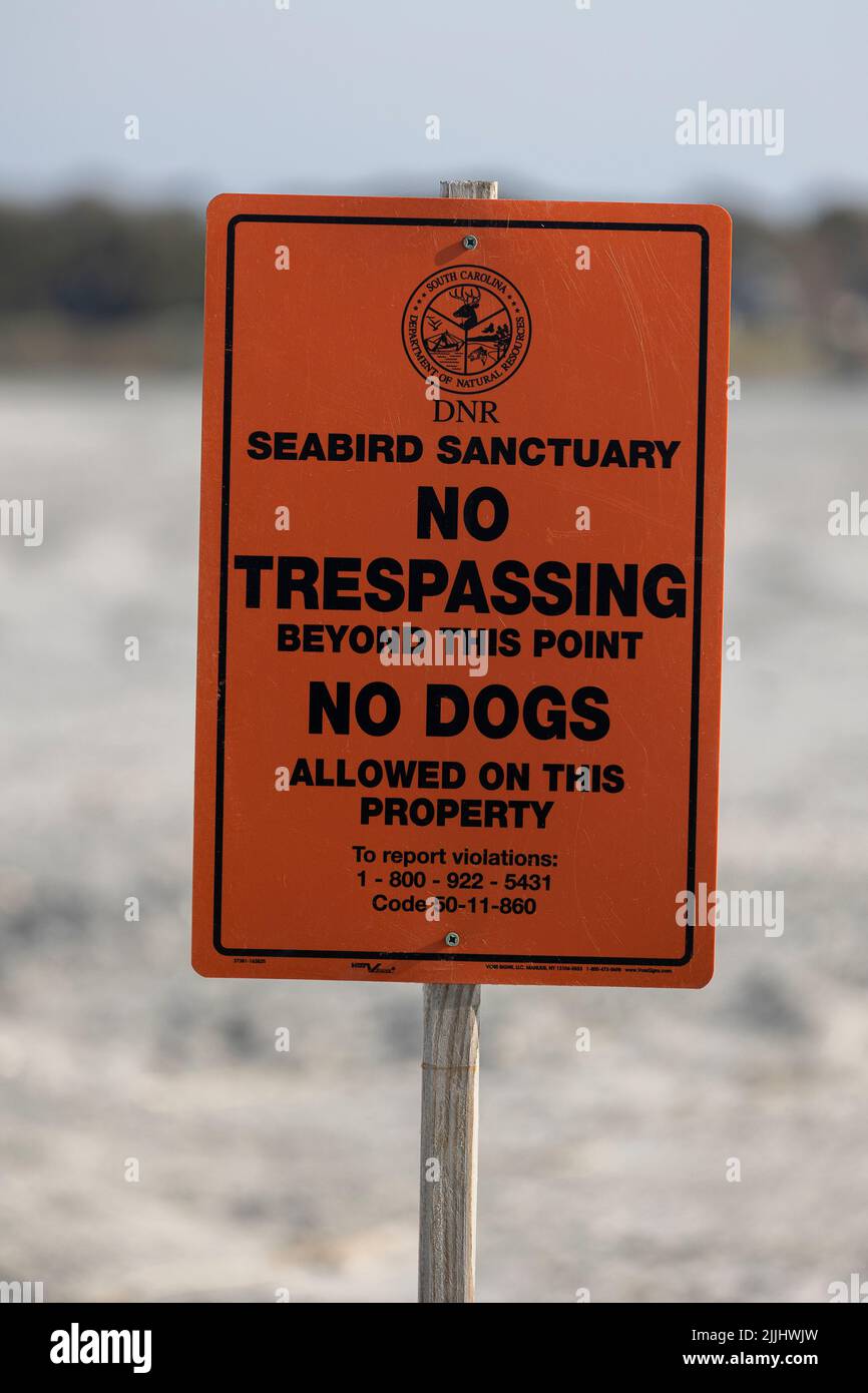 Non sono ammessi cani sull'isola di Crab Bank poiché si tratta di un santuario degli uccelli. Foto Stock