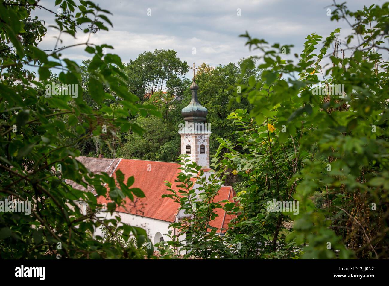 Bürgerspitalskirche (chiesa) a Weitra/Waldviertel, la più antica città birraria dell'Austria Foto Stock