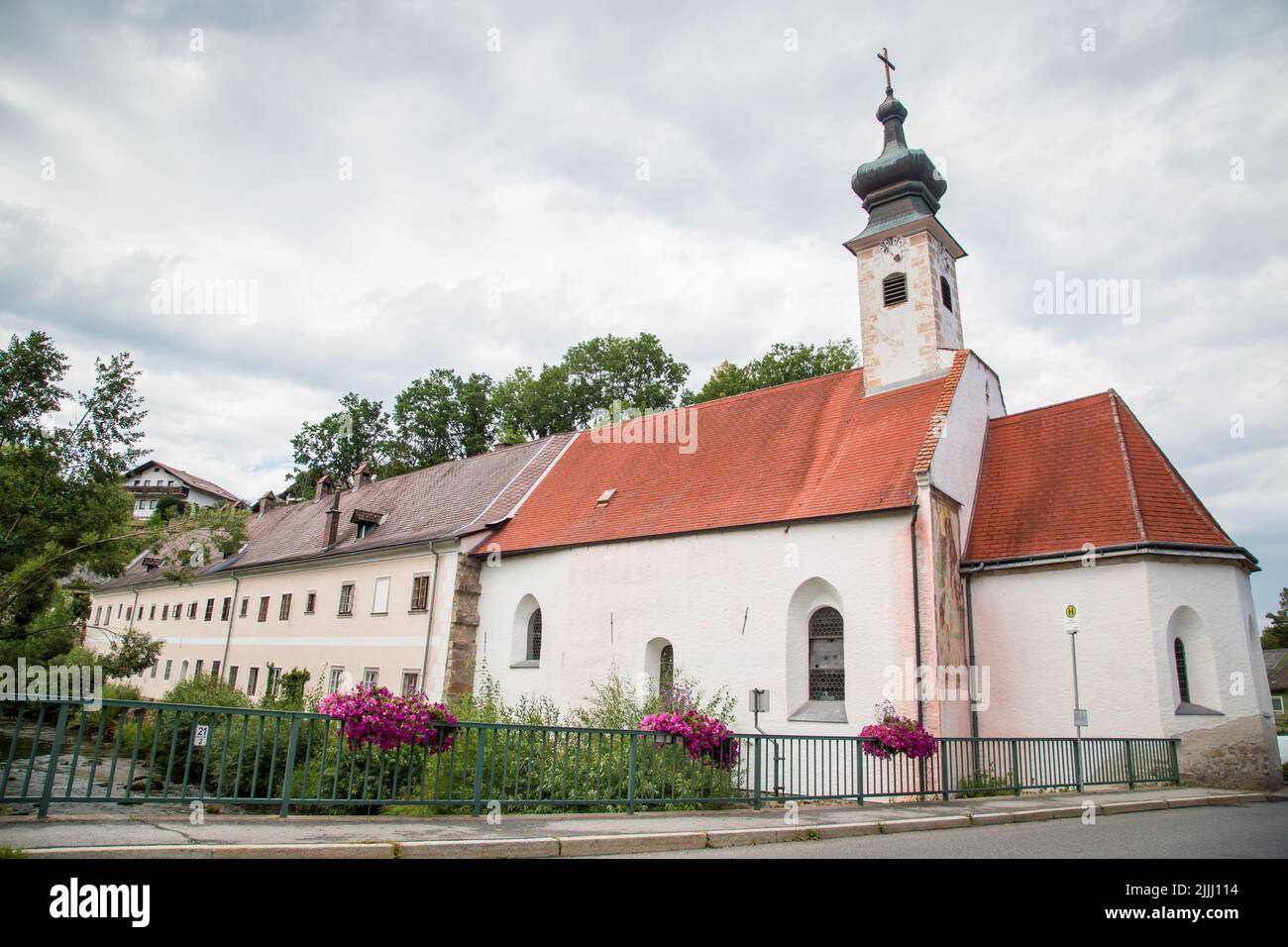 Bürgerspitalskirche (chiesa) a Weitra/Waldviertel, la più antica città birraria dell'Austria Foto Stock