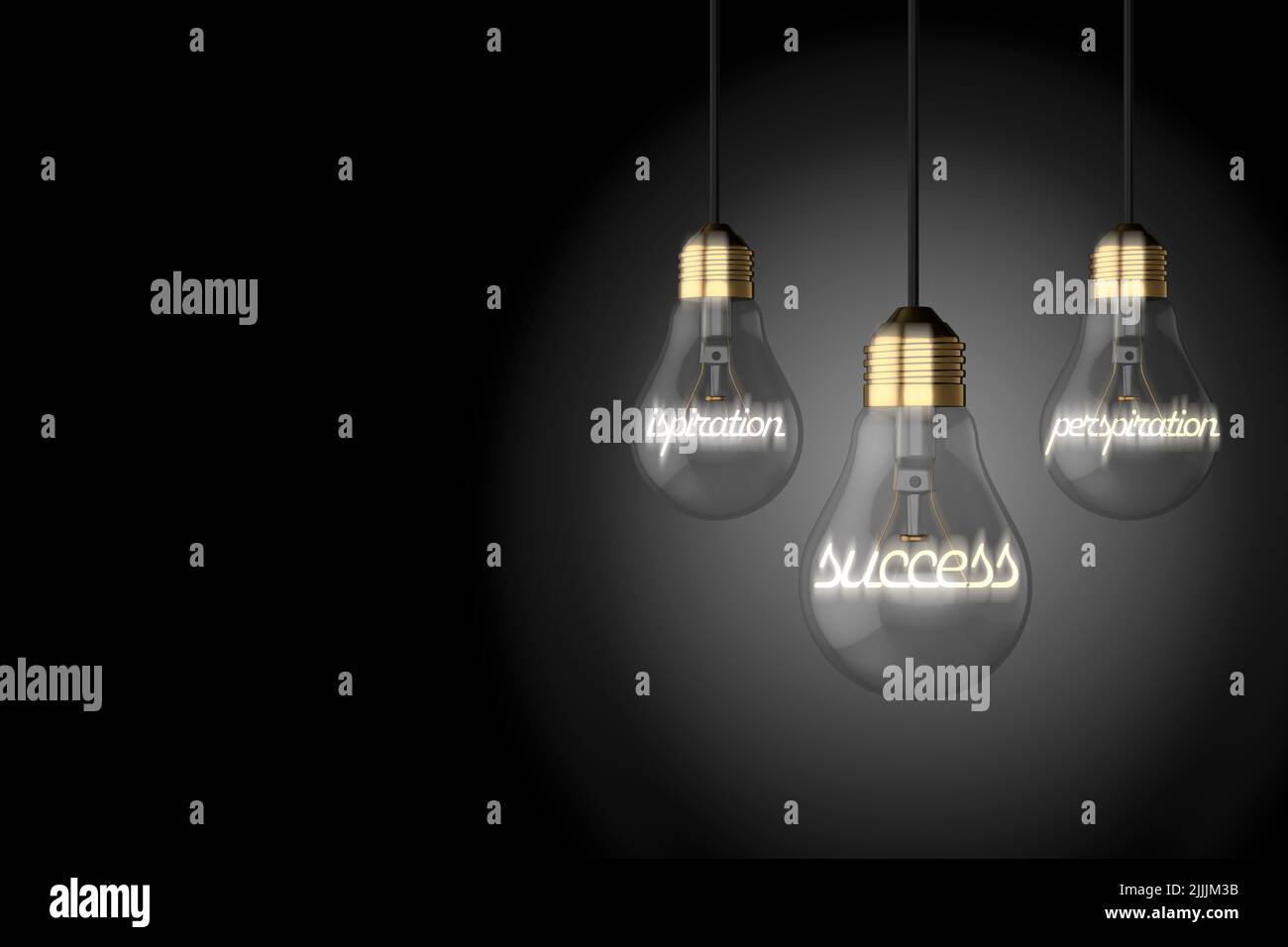lampadine di vecchio stile lampadine che illustrano il concetto di successo di traspirazione ispirazione su sfondo nero Foto Stock