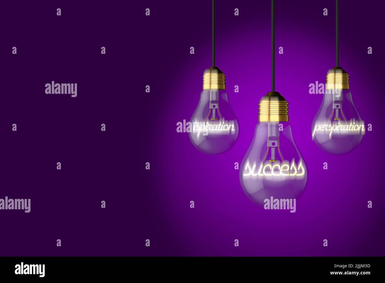 lampadine di vecchio stile che illustrano il concetto di successo di traspirazione di ispirazione su un colorato sfondo viola Foto Stock