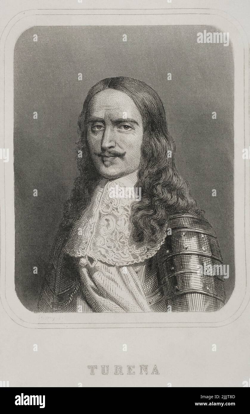 Henri de la Tour d'Auvergne-Bouillon (1611-1675). Nobiluomo e militare francese. Nominò Maresciallo di Francia nel 1643 e Maresciallo generale dei Camps e degli eserciti del Re nel 1660. Verticale. Incisione di Geoffroy. "Historia Universal", di César Cantú. Volume VIII. 1858. Foto Stock