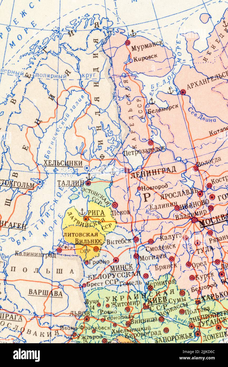1968 carta atlante russa degli stati baltici Estonia, Lettonia, Lituania, Ucraina sotto il controllo della Russia sovietica, anche Varsavia / Polonia, Bielorussia e Ucraina. Foto Stock