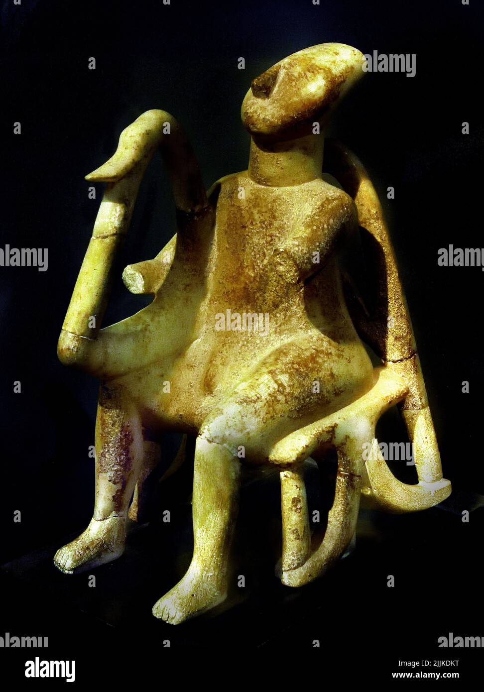 Statuette di marmo, figura maschile che suona uno strumento musicale, lira o arpa, Keros, primo periodo delle Cicladi II, (Keros - cultura di Syros, 2800 - 2300 a.C. Museo Archeologico Nazionale di Atene. Foto Stock
