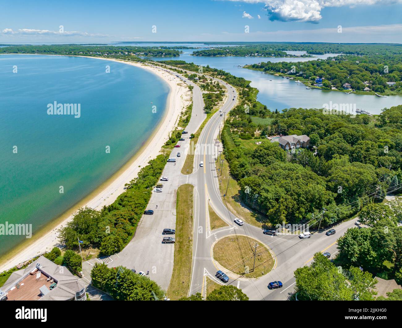 vista aerea della lunga spiaggia e dell'area del torrente paynes Foto Stock