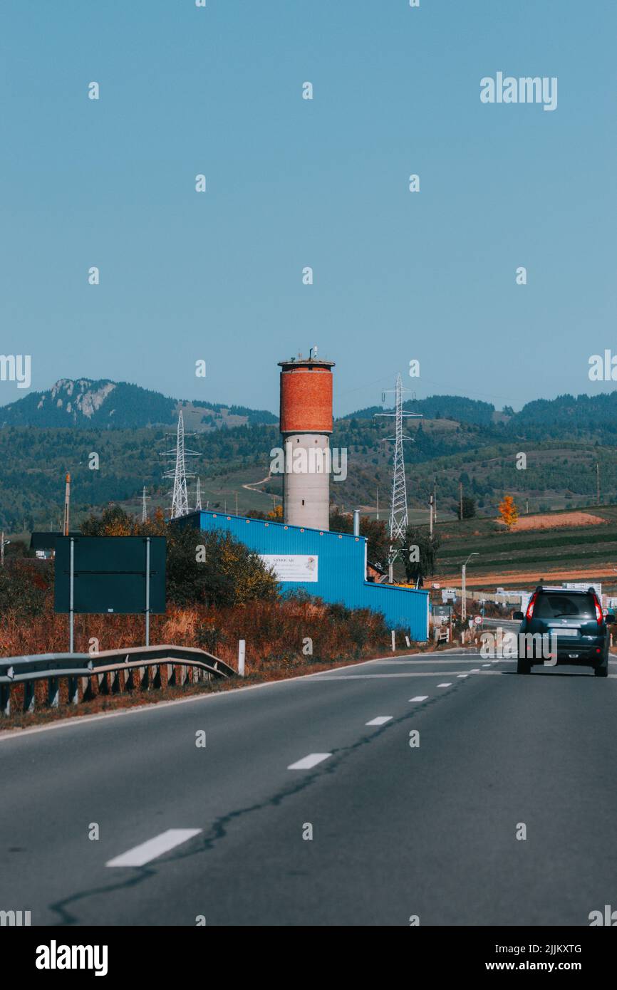 Un colpo verticale di una strada nazionale nei pressi di Sfantu Gheorghe Foto Stock
