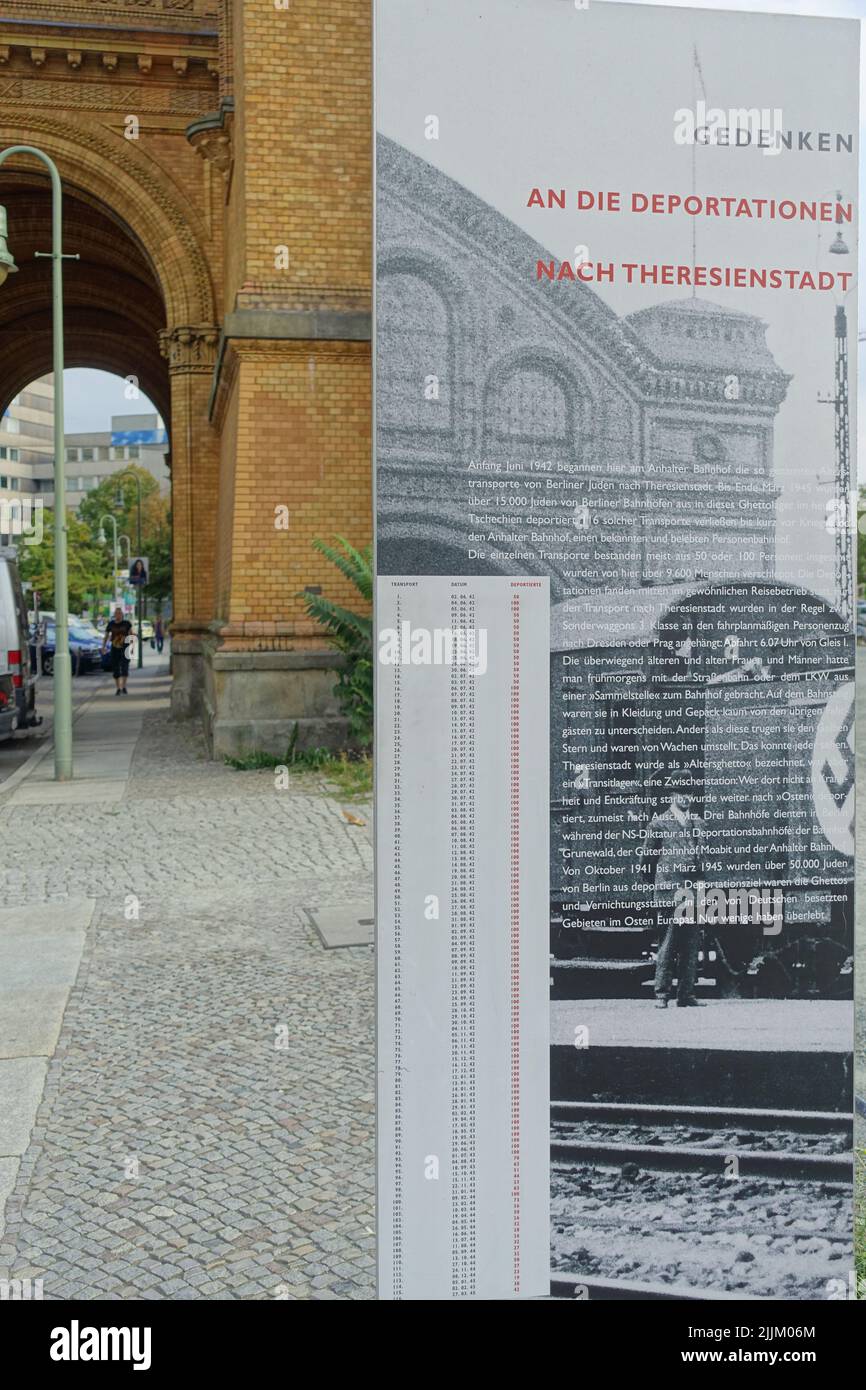 Berlino, Rest des Anhalter Bahnhofs, Gedenkstätte an die Deportationen von Juden Foto Stock