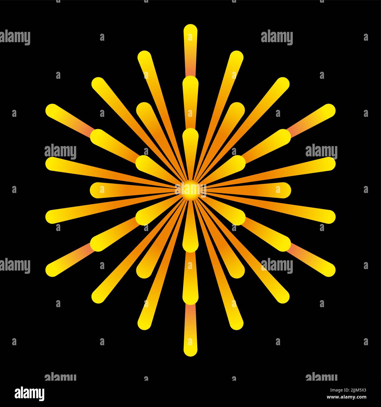 Raggi del sole dorati, simbolo derivato dai punti intersecanti dei cerchi sovrapposti di un Fiore della vita, connessi con i raggi che appaiono come raggi di Foto Stock