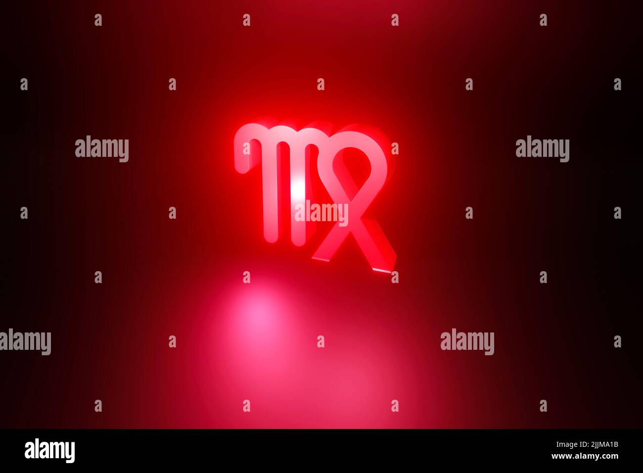 Simbolo zodiaco al neon rosso Virgo, oroscopo al neon rosso segno 3D rendering Foto Stock