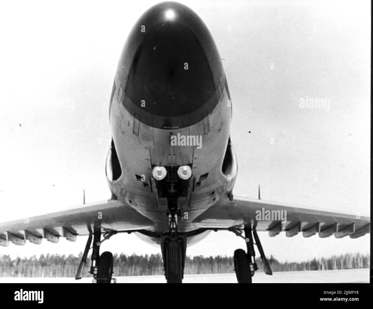 F6 Karlsborg 1957. Velivolo appena consegnato A 32 'Lansen'. Foto Stock