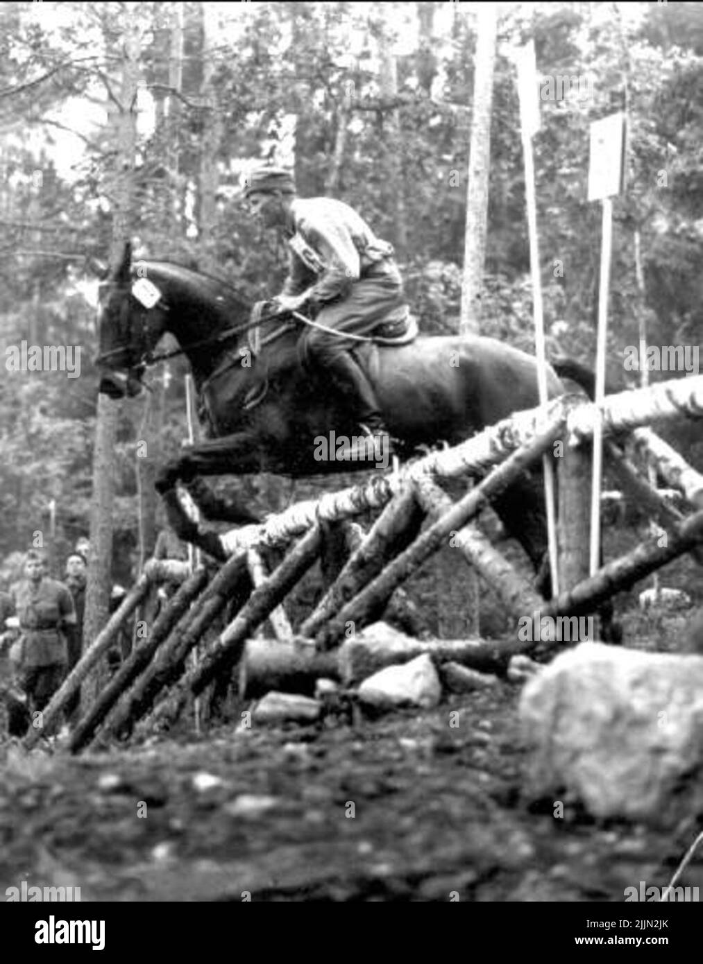 Alle XVI competizioni di cavalli olimpiche di Stoccolma nel 1956, il sergente Petrus Kastenman ha vinto la medaglia d'oro nella competizione sul campo con Iluster, le cascate dopo Tokaje- Taxinge in **. Il numero di antipasti era 59, di cui 44 sono rimasti al test finale nel salto. Iluster fu allevato ad Ottenby Kungsgård dal direttore Åsenius. Dopo la vittoria, la testa del braccio ordinato che Illuster sarebbe stato premiato il Life Regiment's Husars, in aggiunta al numero regolare di cavalli pedigree, e premiato Sergente Kasterman come il cavallo di servizio, Iluster che è nato nel 1948, ha vissuto a 15/6-1960. Foto Stock