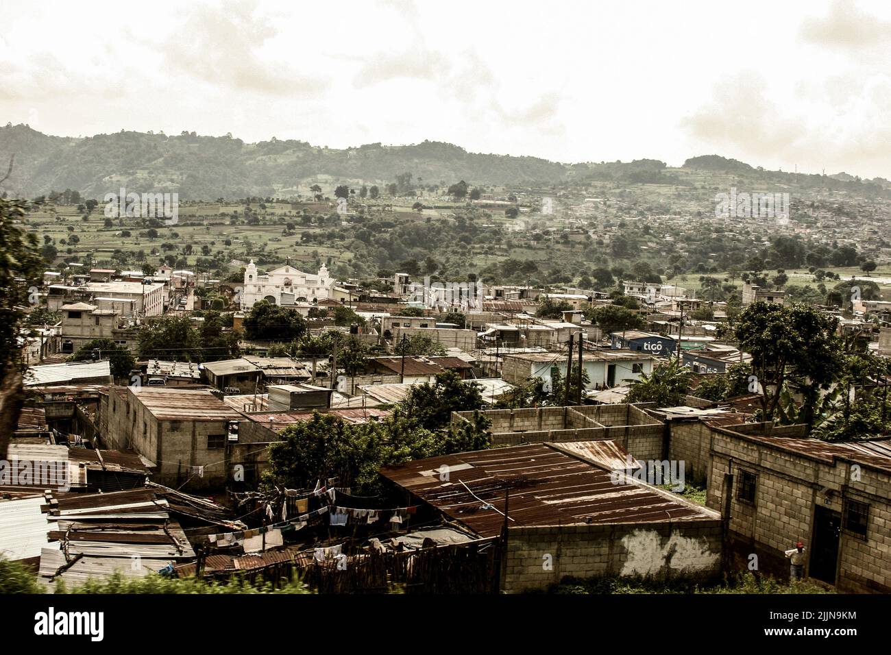 Un bellissimo paesaggio della città del Guatemala preso dalla montagna Foto Stock