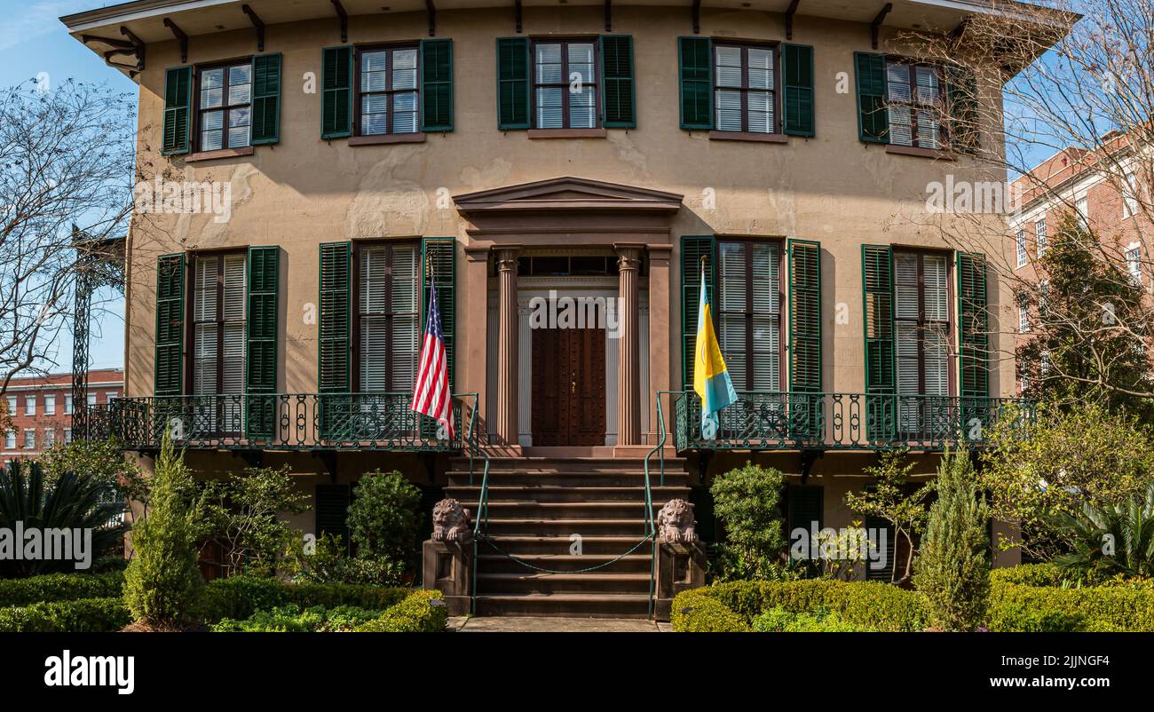 Casa storica nel quartiere storico del centro, Savannah, Georgia, USA Foto Stock