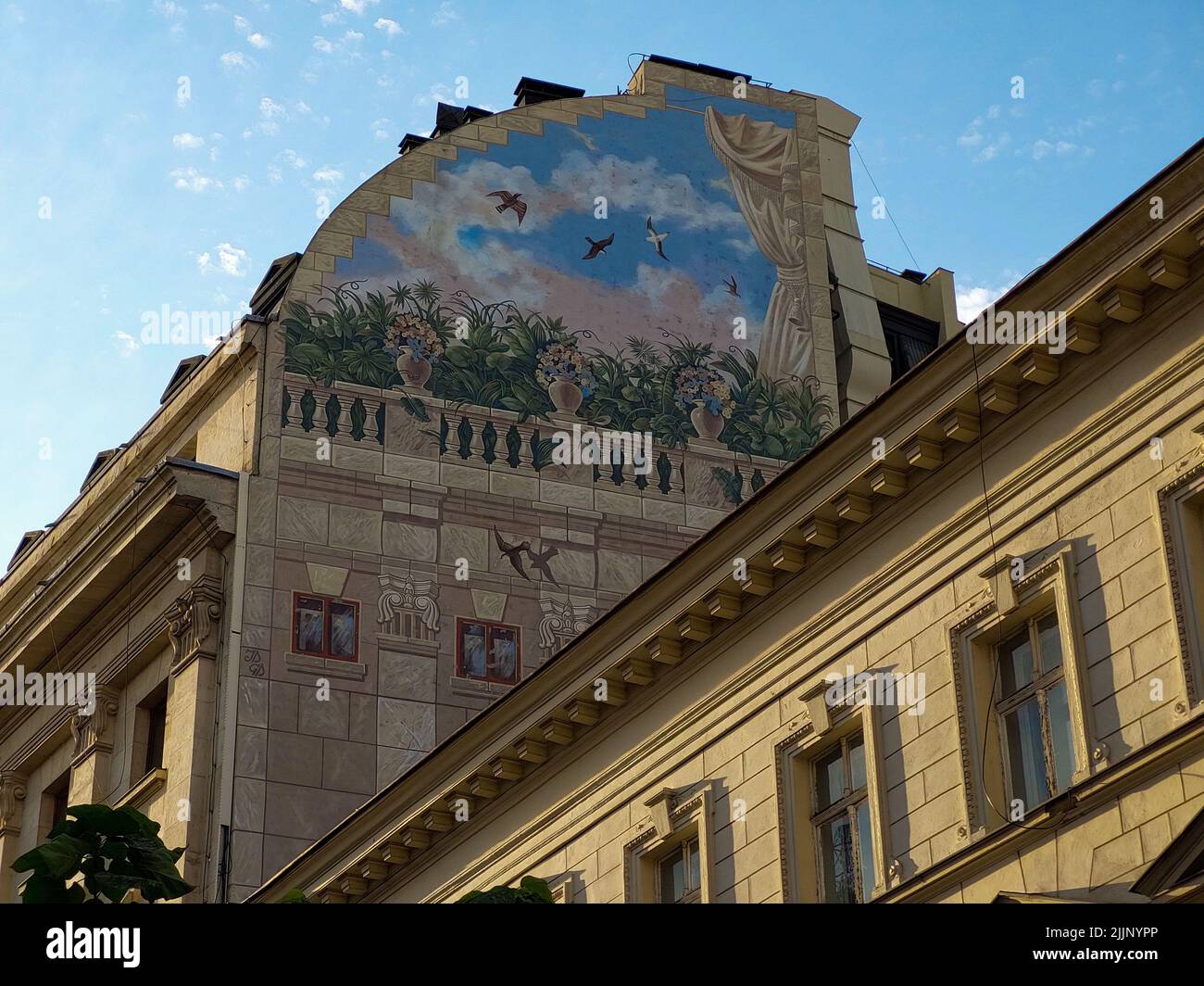 Un dipinto su un muro di un edificio a Bucarest, Romania Foto Stock