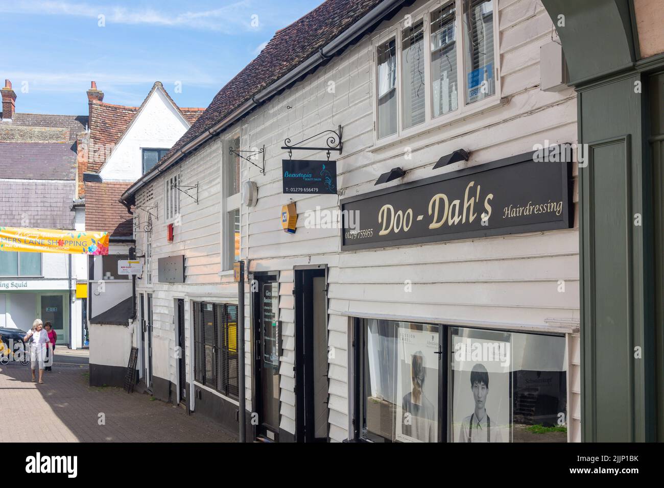 Palmers Lane Shopping Mews, Market Square, Bishop's Stortford, Hertfordshire, Inghilterra, Regno Unito Foto Stock