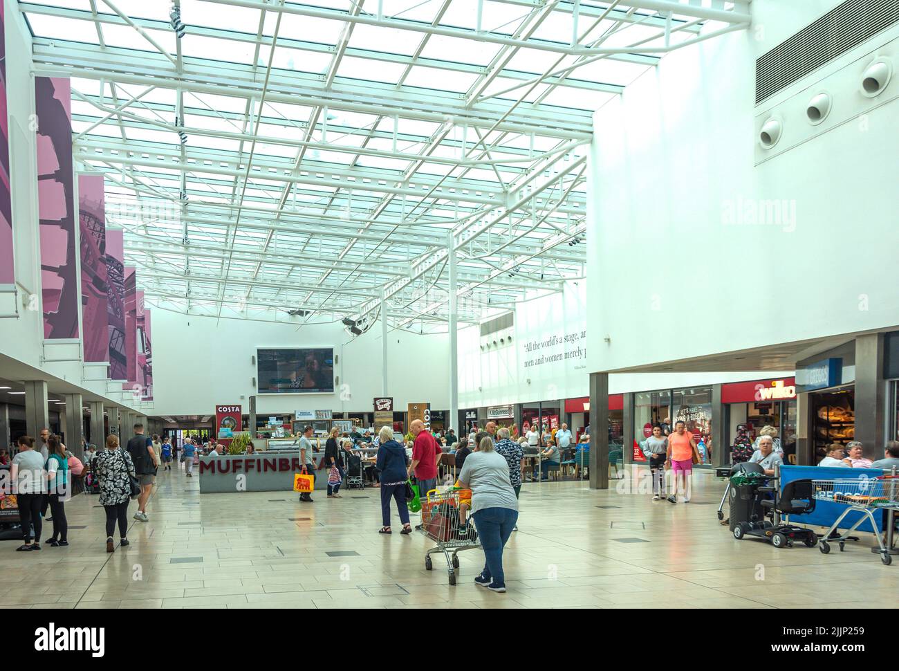 Atrio interno, Galleries Shopping Center, Washington, Tyne and Wear, Inghilterra, Regno Unito Foto Stock