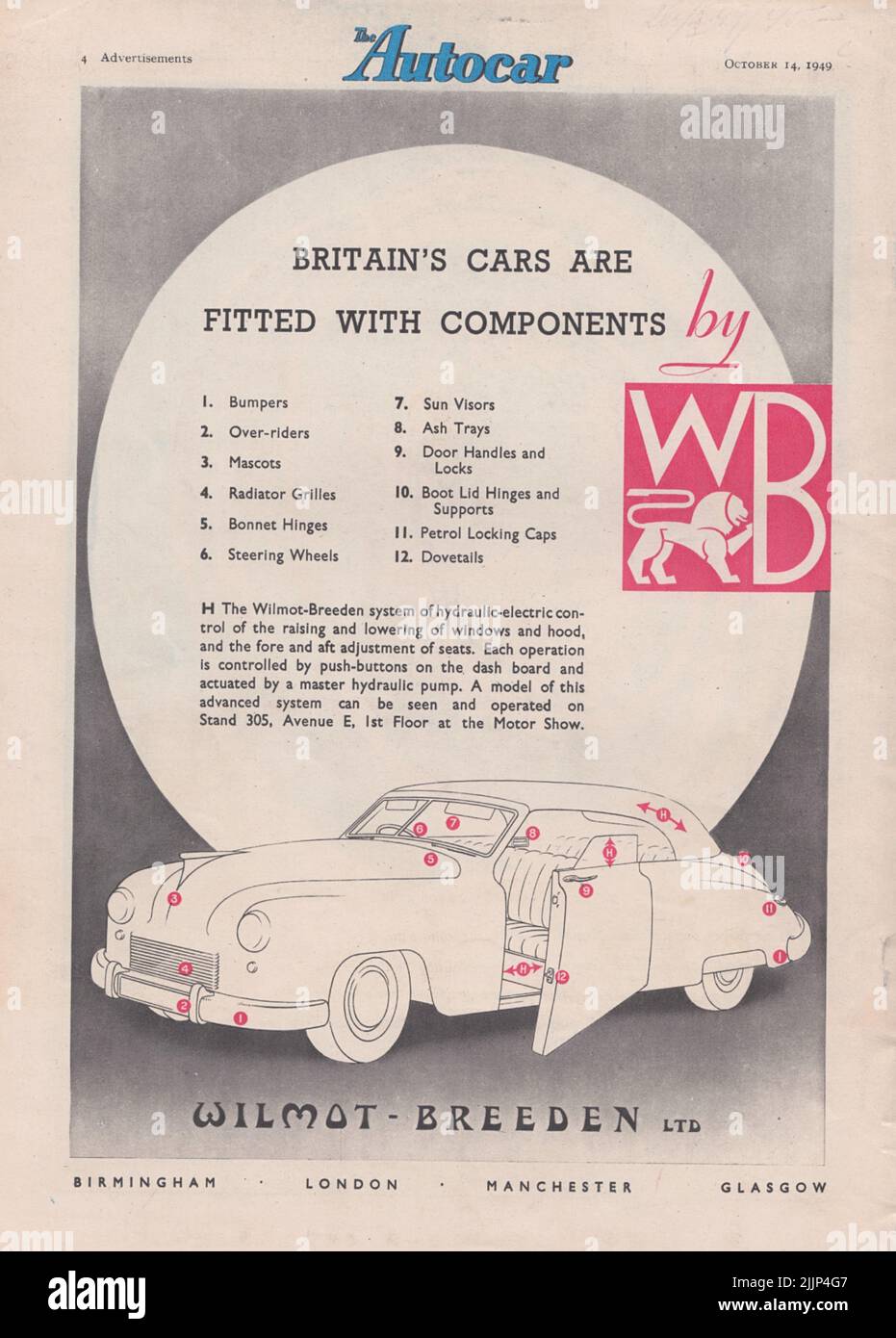 Wilmot-Breeden Ltd tappare la benzina vecchia pubblicità vintage da una rivista di auto del Regno Unito Foto Stock