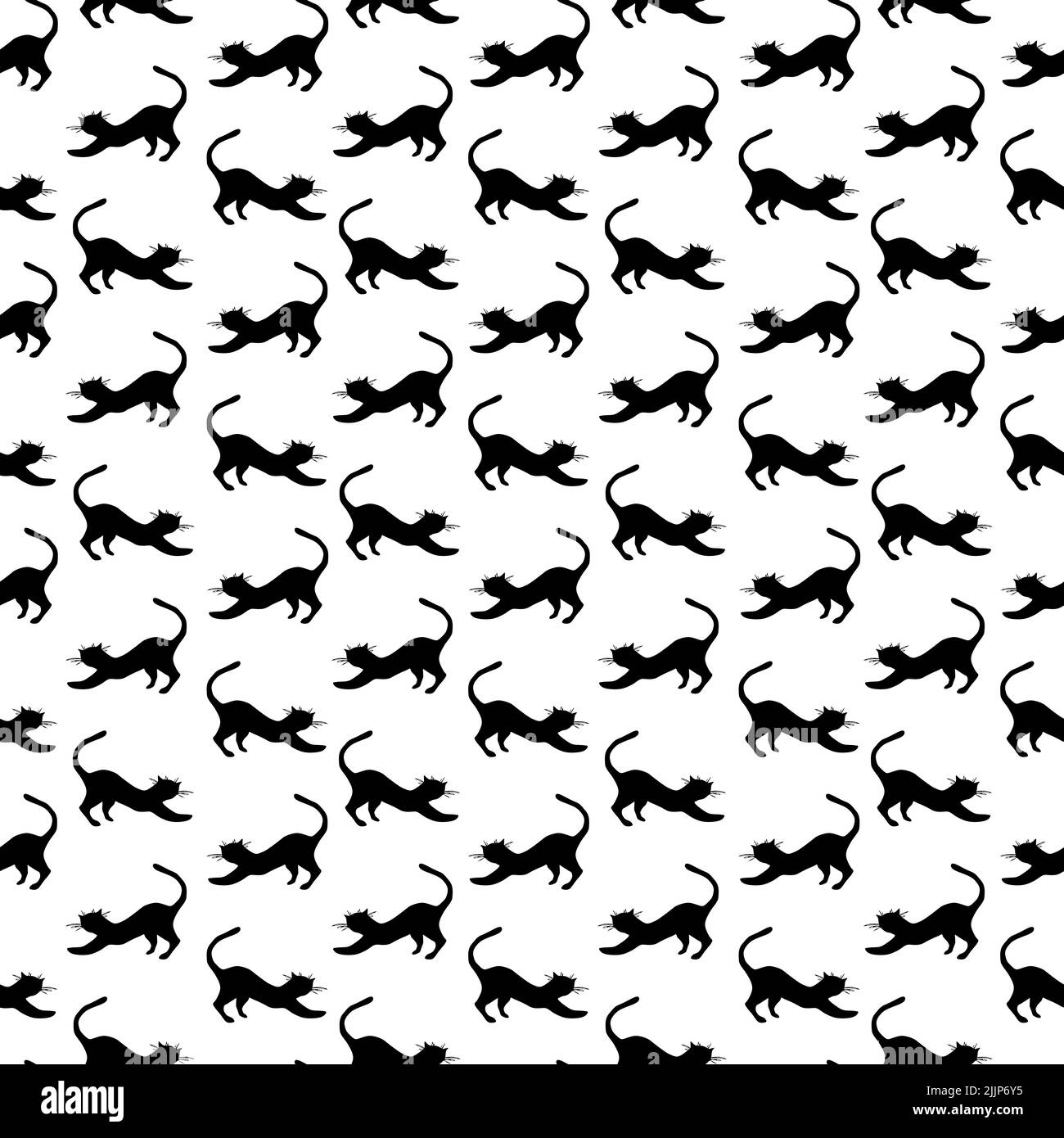 Silhouette nere di gatti, disegnate a mano, su sfondo bianco. Motivi senza giunture da un grande set di PARIGI. Per tessuti, tessuti, carta da imballaggio Foto Stock
