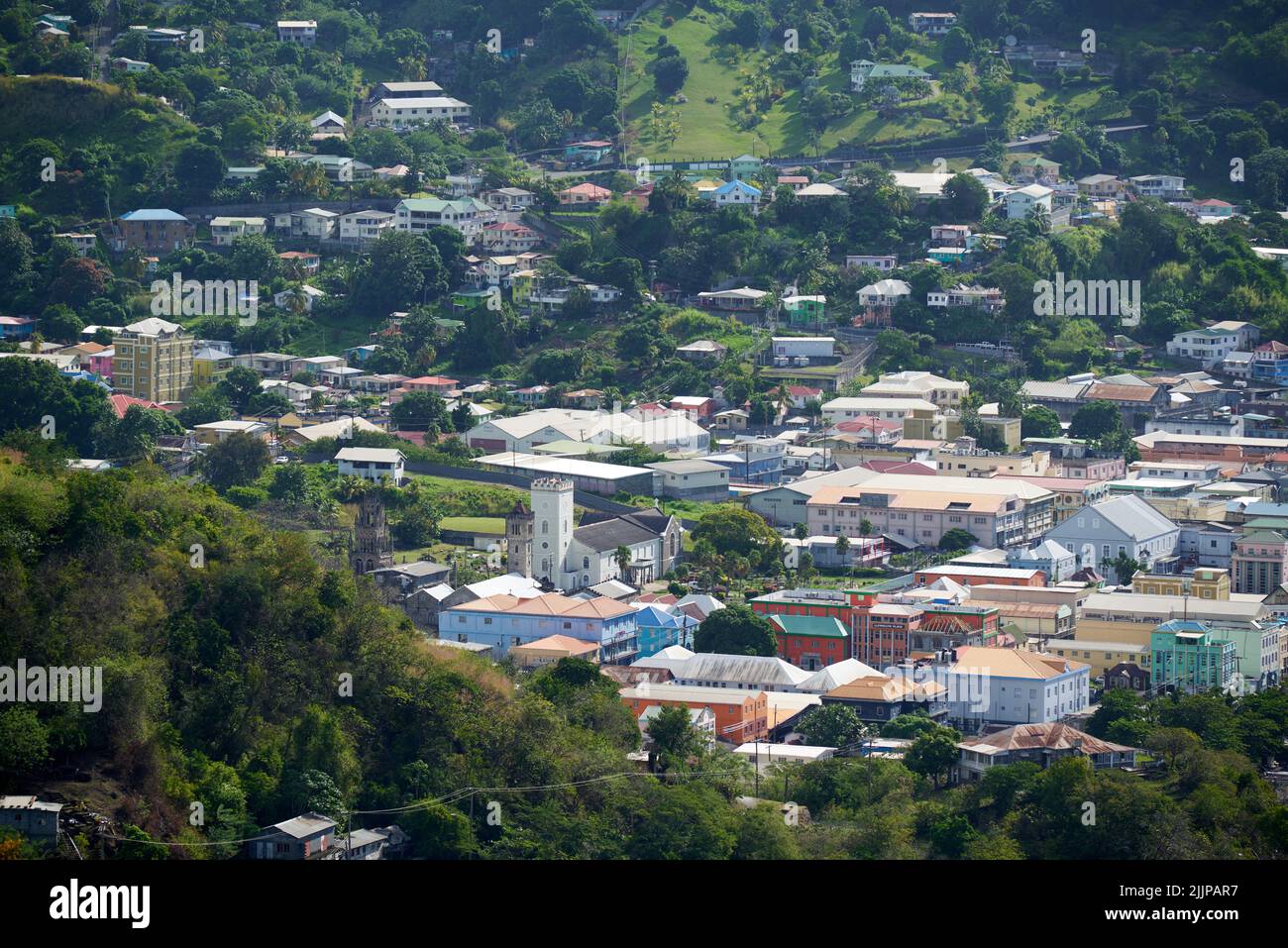 Una vista panoramica di Kingstown a Saint Vincent, Isole Caraibi Foto Stock