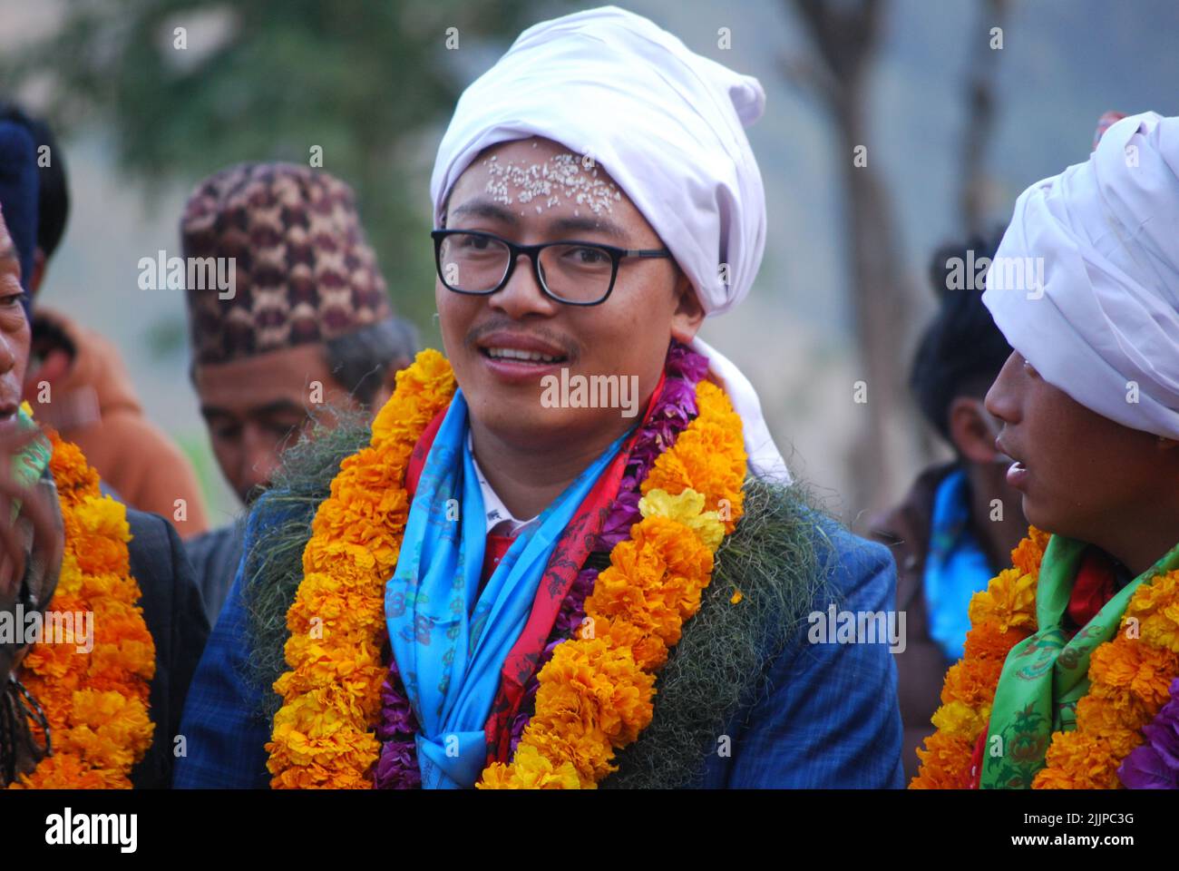 La tradizionale cerimonia di matrimonio a Bhojpur, Nepal Foto Stock