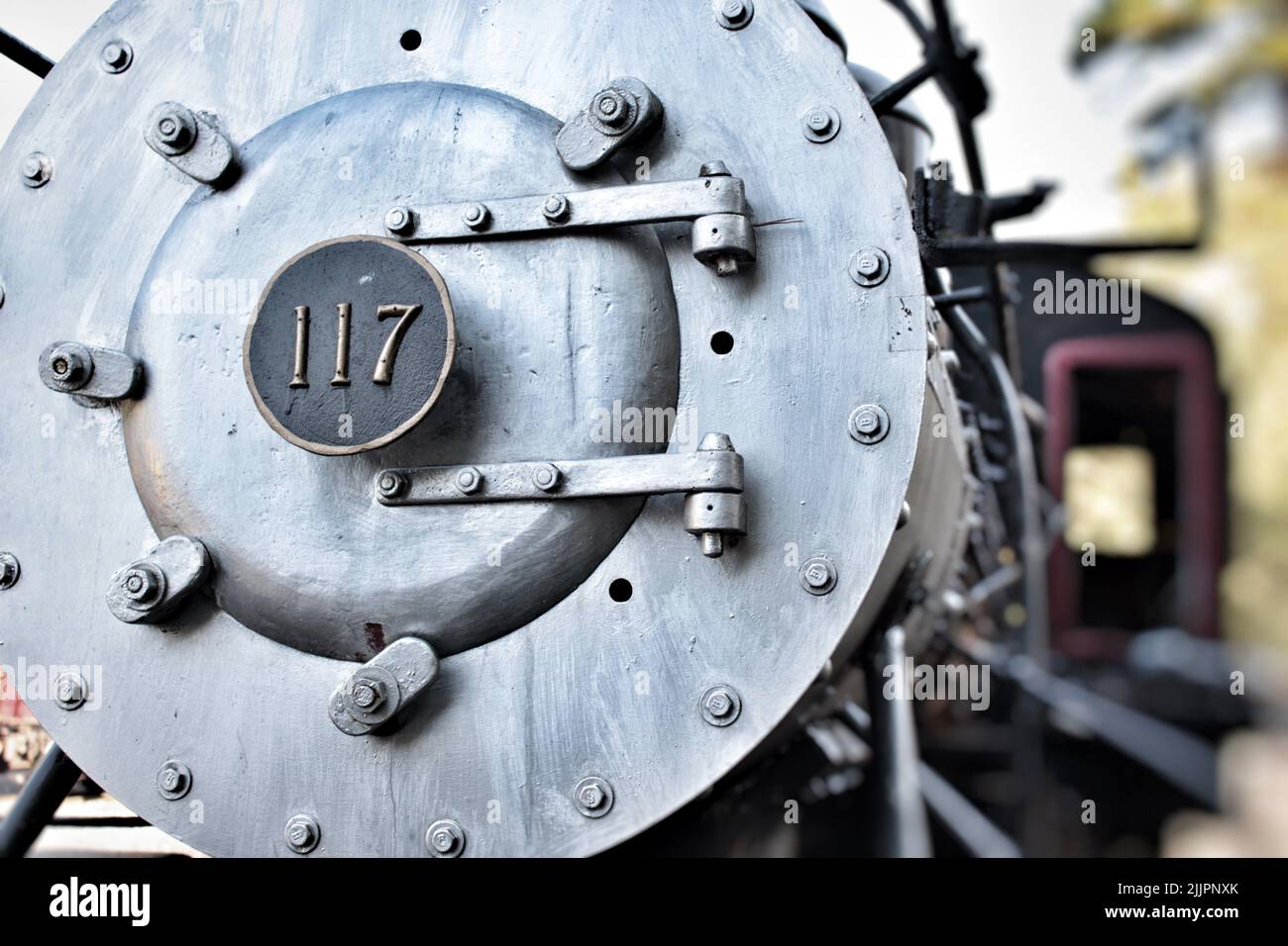 Un treno antico con particolare attenzione al motore primario Foto Stock