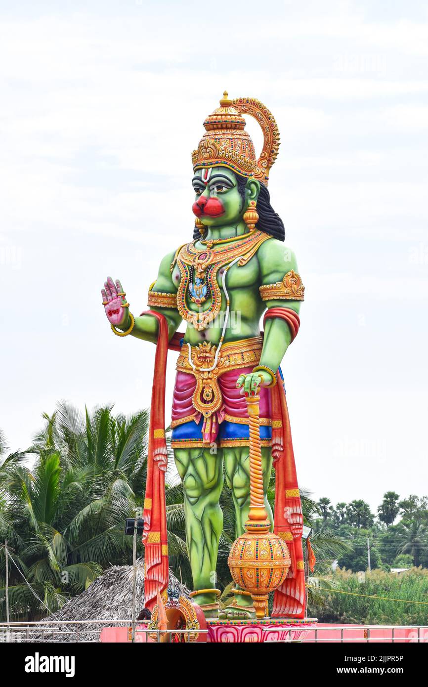Un ritratto di una statua del dio Indù Signore Hanuman Foto Stock
