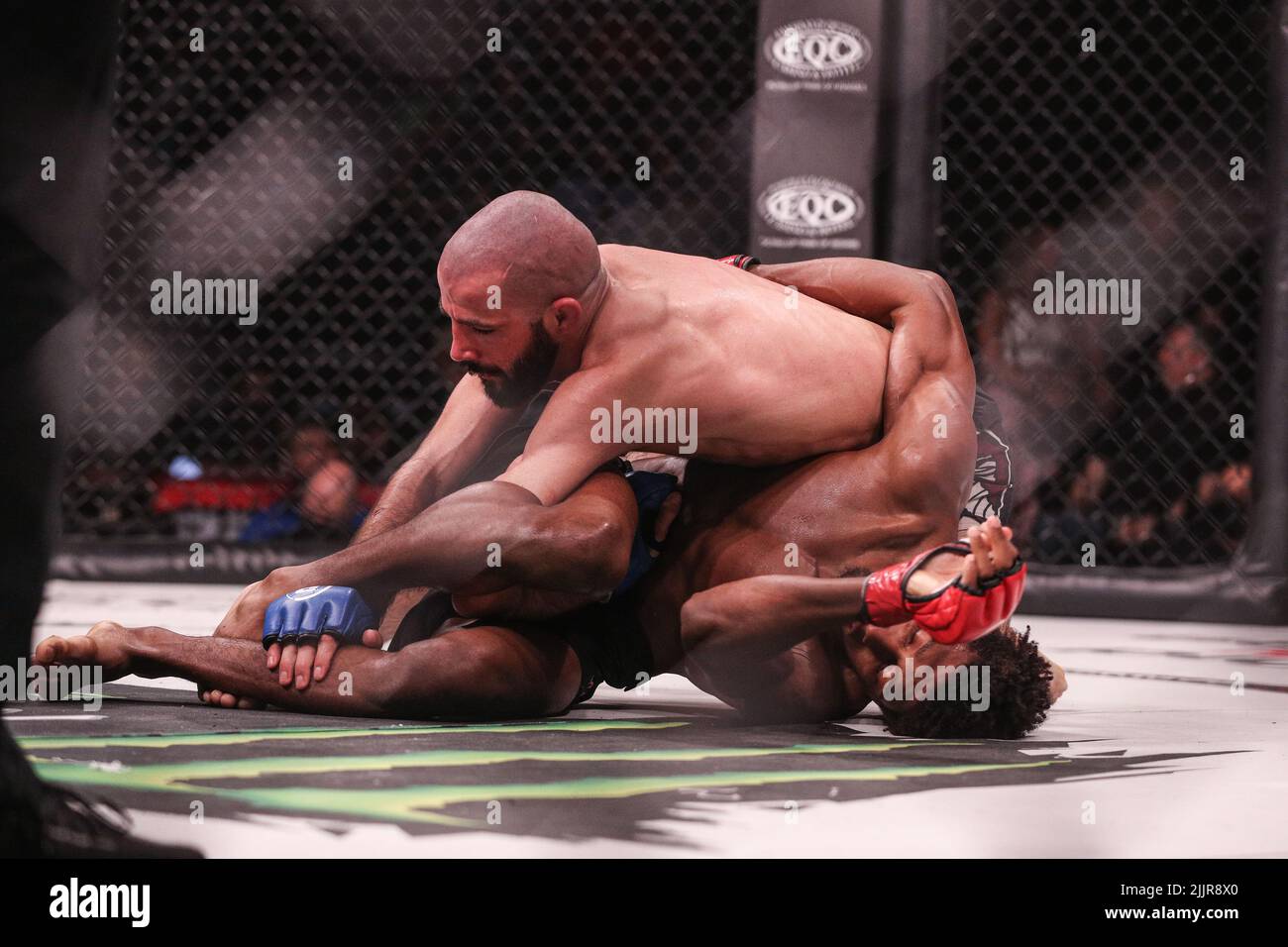 Jaylon Bates attacca Mark Coates con un omoplata a Bellator 283. Jaylon Bates vince per decisione unanime del casinò Emerald Queen a Tacoma, Wa Foto Stock