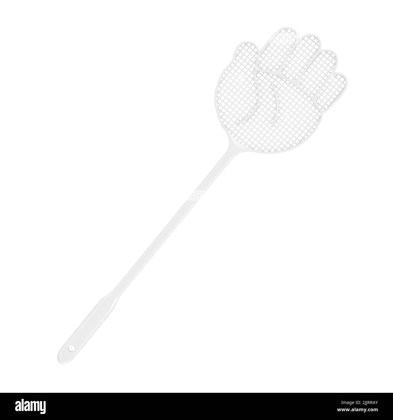 Flyswatter bianco a forma di mano su sfondo bianco. 3D rendering Foto Stock