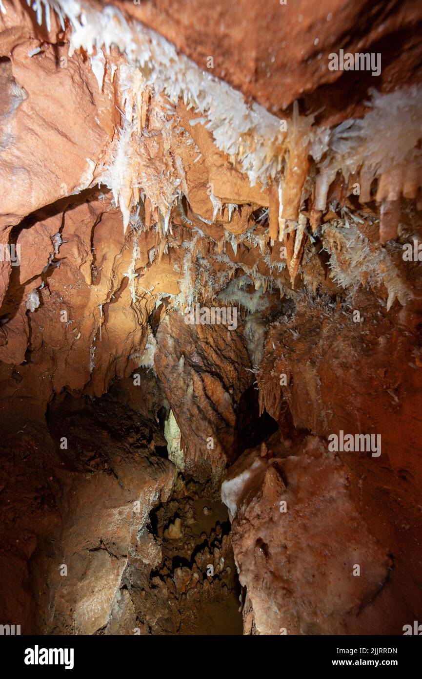 Miniera di Farcu, Grotta di cristallo di calcite, Monti Apuseni, Contea di Bihor, Romania. Foto Stock