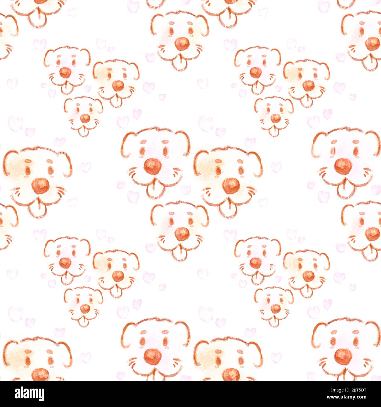 Carino famiglia del cane, pittura di acquerello dei cani famiglia del cartone animato con i cuori intorno, modello senza giunture carino del cane con emozione di amore. Acquerello disegnato a mano Foto Stock