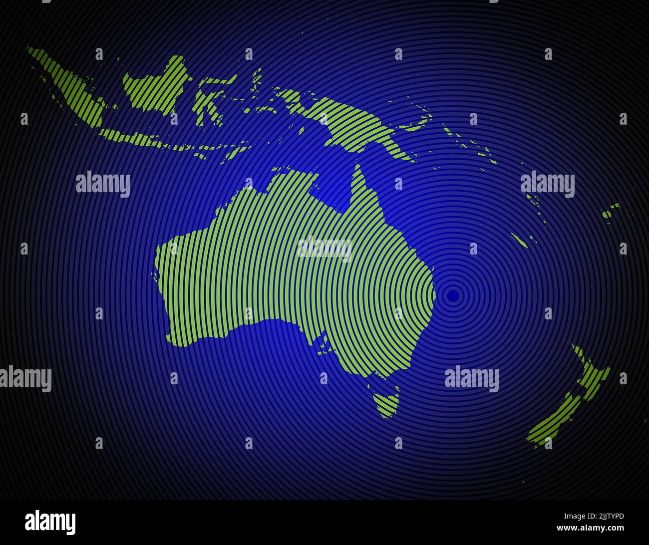 una mappa molto dettagliata di australia e oceania in un design circolare moderno e pulito Foto Stock