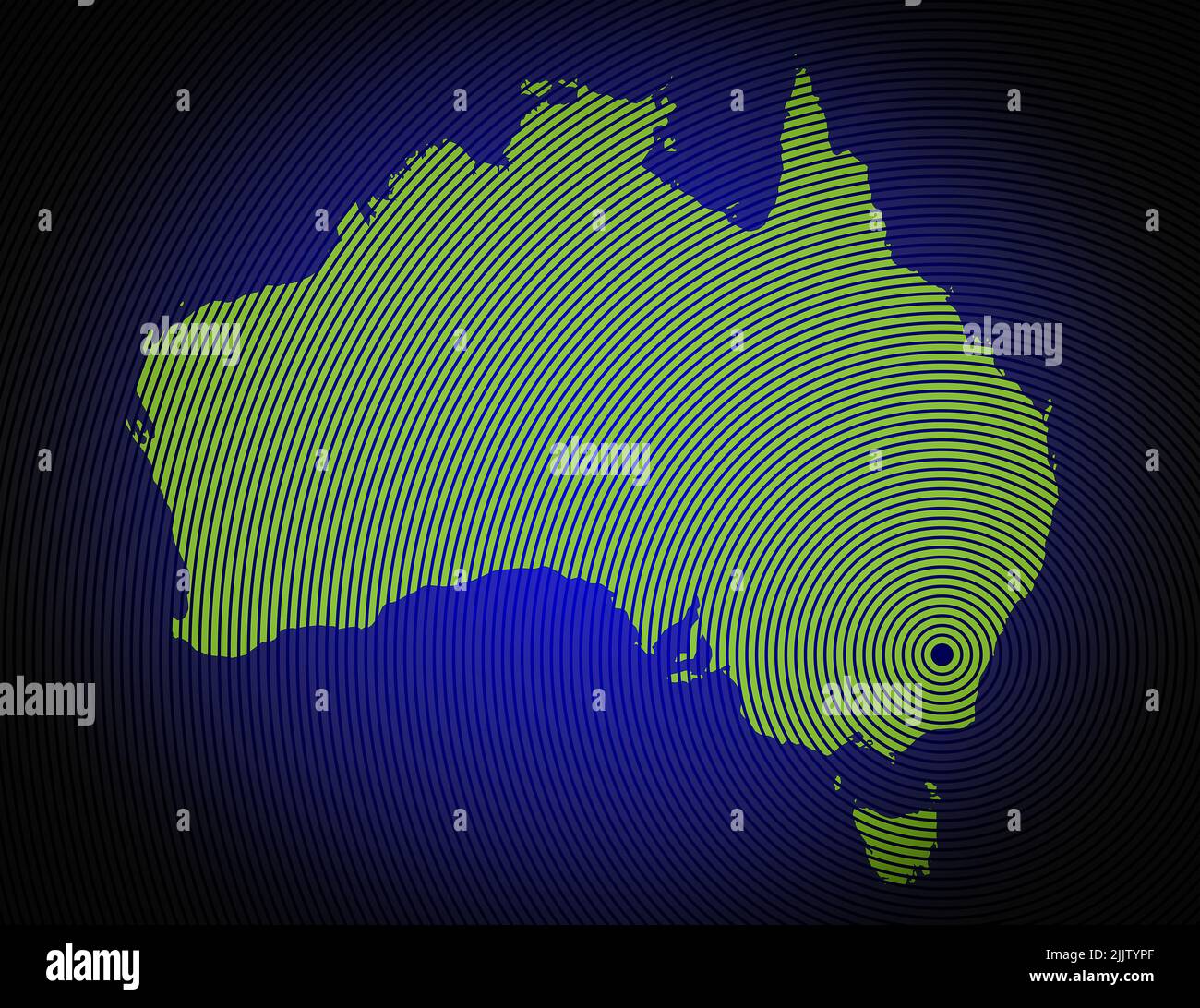 una mappa molto dettagliata dell'australia in un design circolare moderno e pulito Foto Stock