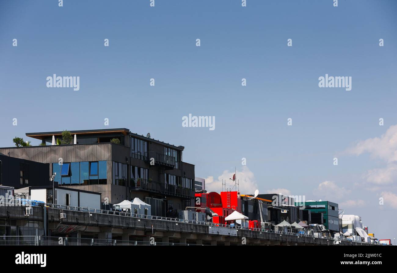 Illustrazione del paddock durante la Formula 1 Aramco Magyar Nagydij 2022, Gran Premio Ungherese 2022, 12th round del Campionato Mondiale di Formula uno FIA 2022 dal 28 al 31 luglio 2022 sull'Hungaroring, a Mogyorod, Ungheria - Foto: Antonin Vincent / DPPI/DPPI/LiveMedia Foto Stock