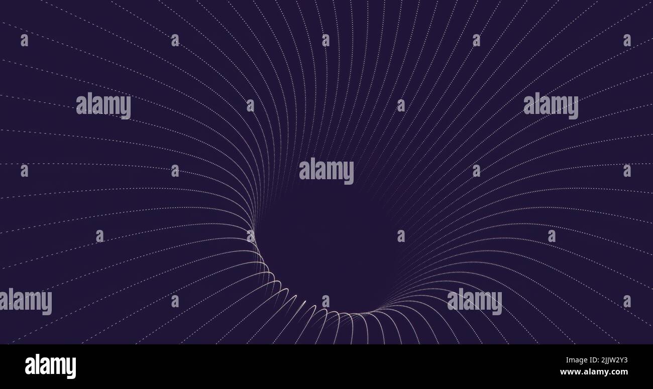 Un disegno di rendering 3D di un concetto di buco di Worm fatto da linee bianche su sfondo blu Foto Stock