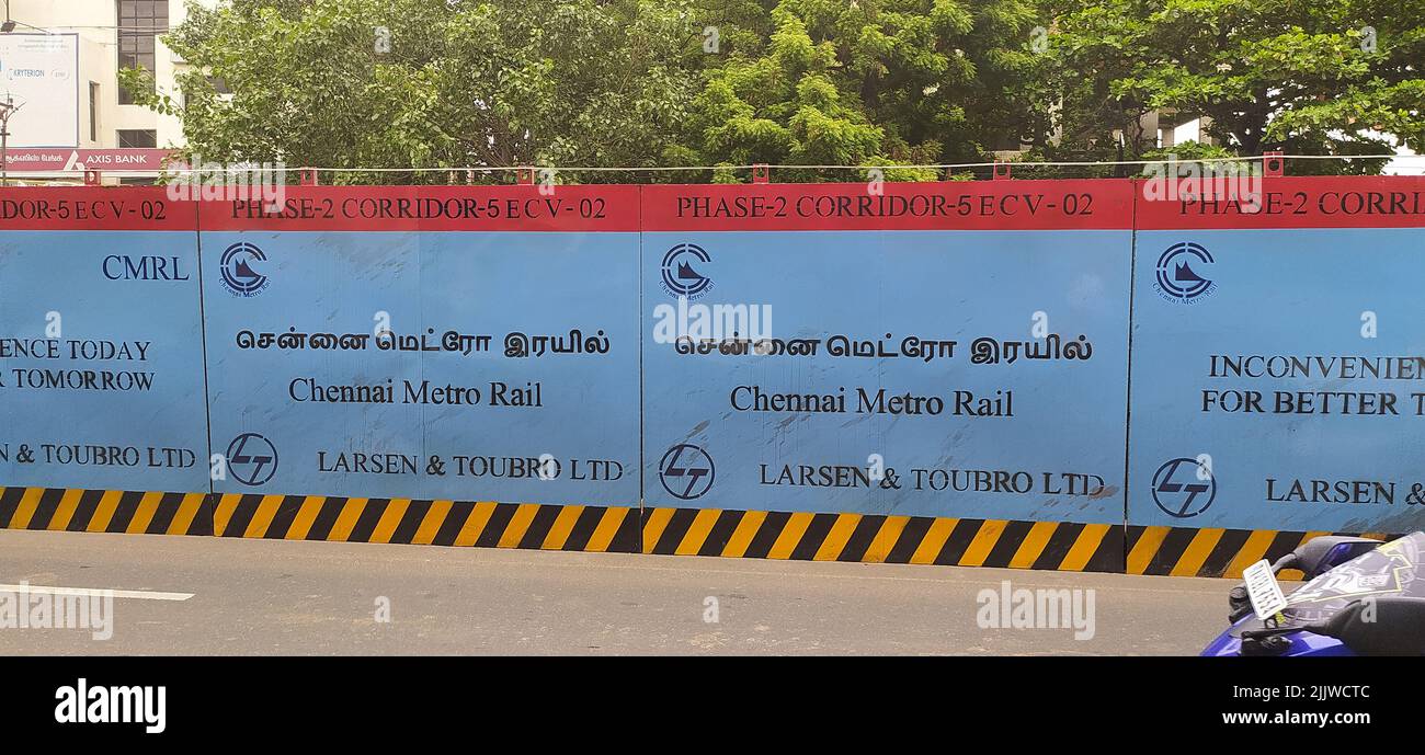 Stazione della metropolitana di Chennai fase due cantiere a Arcot Road a guindy a Vadapalani. Foto Stock