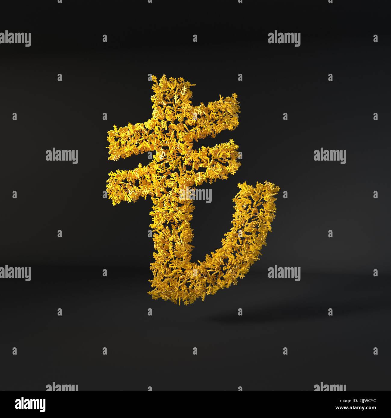 Lettera gialla sparsa isolata su sfondo nero Foto Stock