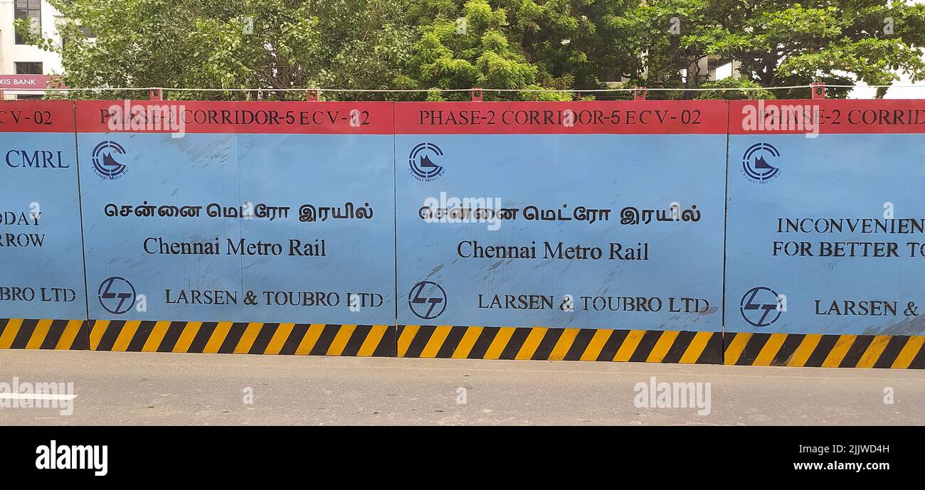 Stazione della metropolitana di Chennai fase due cantiere a Arcot Road a guindy a Vadapalani. Foto Stock