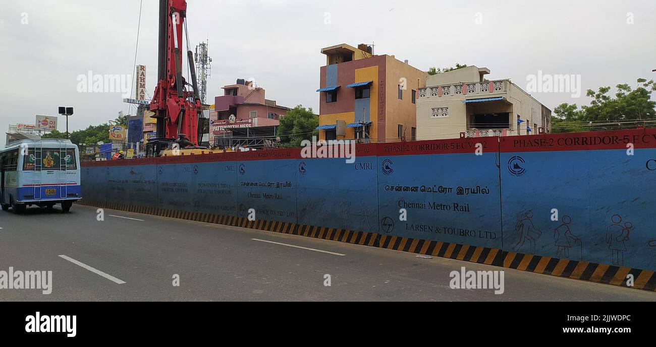 Stazione della metropolitana di Chennai fase due cantiere a Arcot Road a guindy a Vadapalani. Foto Stock