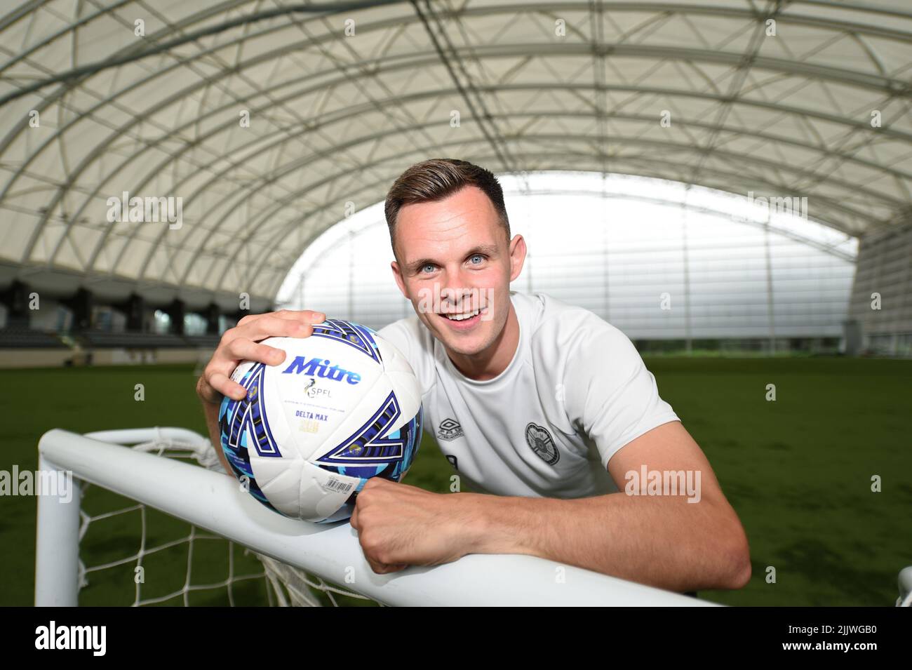 Oriam Sports Centre Edinburgh.Scotland.UK.28th Luglio 22 Hearts Press Conference for Cinch Premiership Match vs Ross County Hearts Lawrence Shankland. Credit: eric mccowat/Alamy Live News Foto Stock