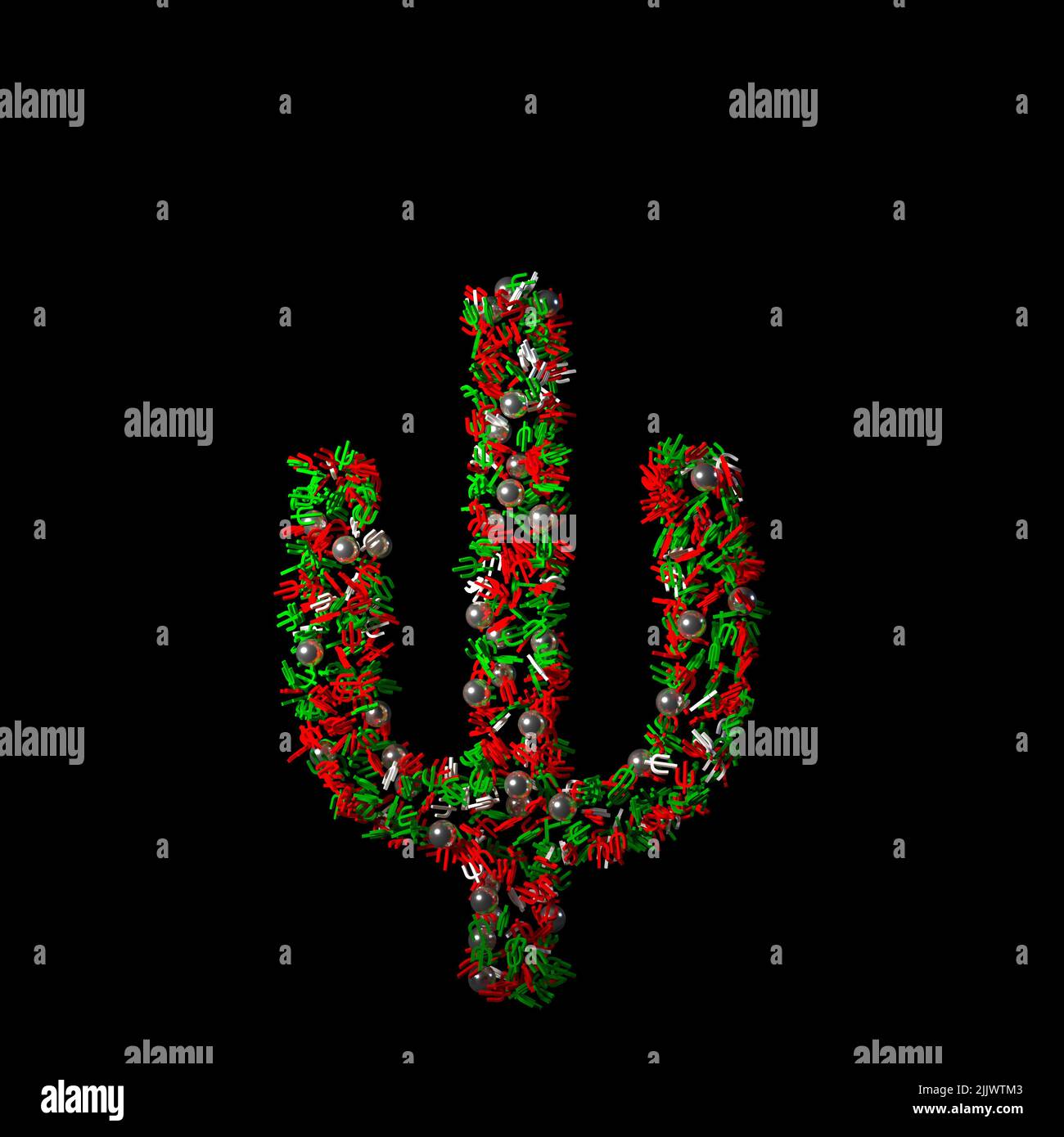 Sparso verde e rosso Natale come carattere isolato su uno sfondo nero Foto Stock